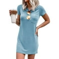 thumbnail image 2 of Langwyqu Summer Short Sleeved Solid Color Women Crewneck Casual Mini Dress, 2 of 5