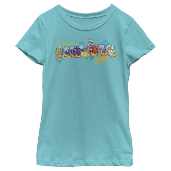 Girl's SpongeBob SquarePants Sponge on the Run Camp Coral Hello  Graphic Tee Tahiti Blue Small