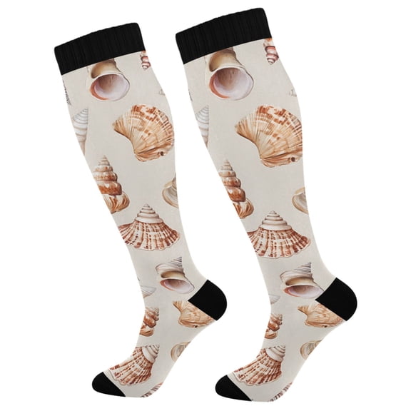 FORMRS Womens Knee High Socks Casual Long Thick Travel Daily Wear, 1 Pair, Red Watercolor Seashells