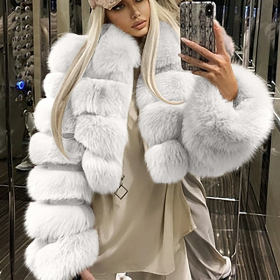 Tejiojio Coats Clearance Women Solid Color Winter Warm Coats Faux Coat Warm Furry Faux Jacket Long Sleeve Outerwear