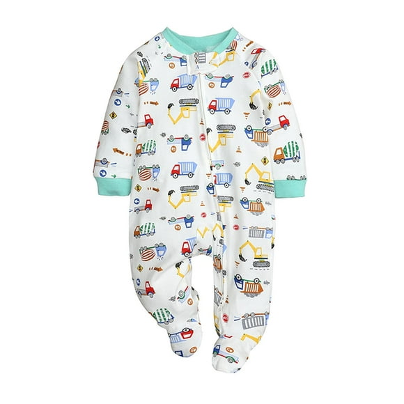 jovati Autumn Baby Kids Double Zipper Clothes Sleeping Pajamas Rompers Newborn Overalls