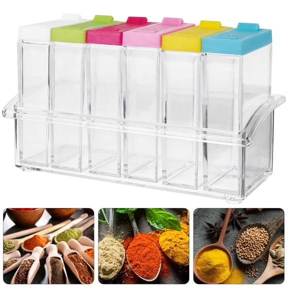 Clear Glass Spice Jar Set 6-Piece with Detachable Base Kitchen Storage Containers Stackable Acrylic Spice Rack Organizer for Countertop Cabinet Shelf Organization