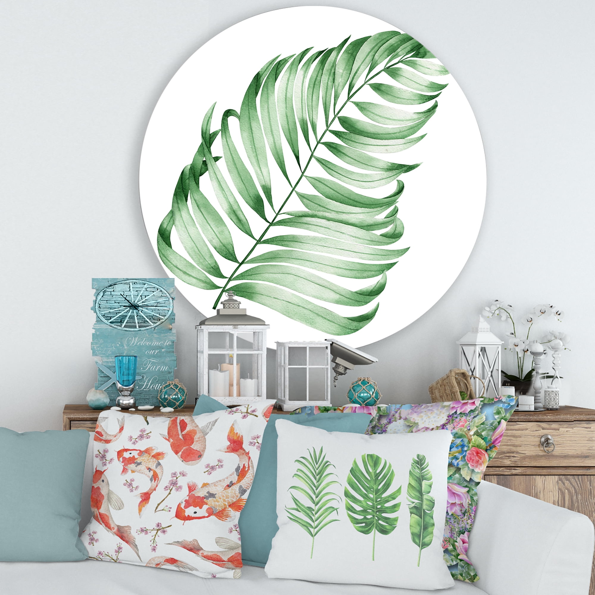 Designart 'Close Up Of Tropical Leaf Of Monstera II' Farmhouse Circle Metal Wall Art 29x29 - Disc of 29