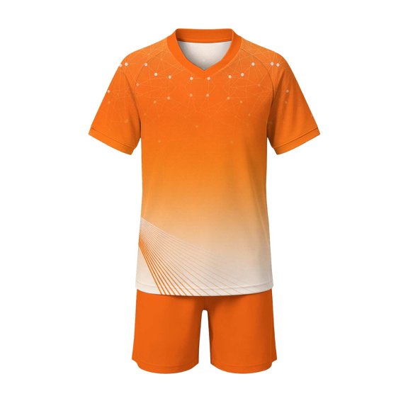 Atogsazn Kids Boys Football Training Set Childrens Athletic Jogger Outfit Short Sleeve Tee & Shorts Running Suit Summer Orange 13-14 Years Fashion