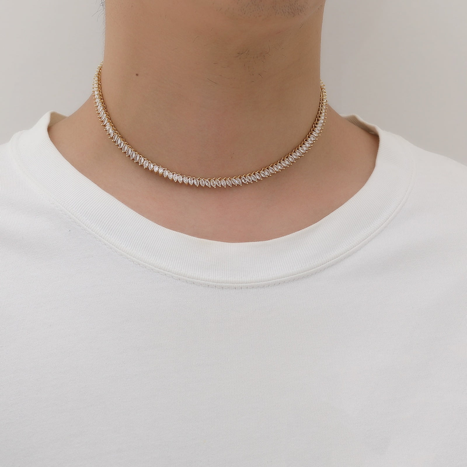 2.5*5MM Tennis Necklace for Women 18K Gold Plated Marquise Cut Lab Diamond Necklace Chain CZ Necklaces for Women Party Prom Jewelry