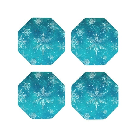 

Fuzoiu Christmas Snow Print Leather Coasters Set Drink Coasters Set of 4 for Tabletop Protection Durable PVC Coasters Home Décor and Housewarming Gift-Octagon