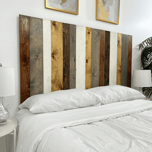 Twin Headboard, Rustic Design, Individual Solid Natural Wood Floating Panels, Adjustable Height, Wall Mounted, Compatible with any Bed Frame and Adjustable Beds, White Gray and Brown Wood Colors