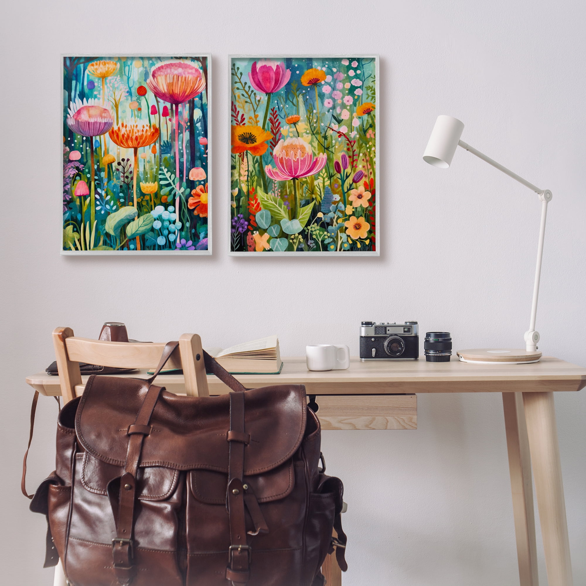 Stupell Industries Whimsical Gardens Landscape Botanical & Floral Painting Gray Framed Art Print Wall Art, 16 x 20, Set of 2