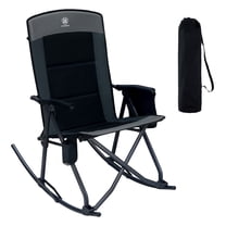 EVER ADVANCED Folding Camping Rocking Chair, Portable Outdoor Rocker with High Back, Supports 400 lbs, Black