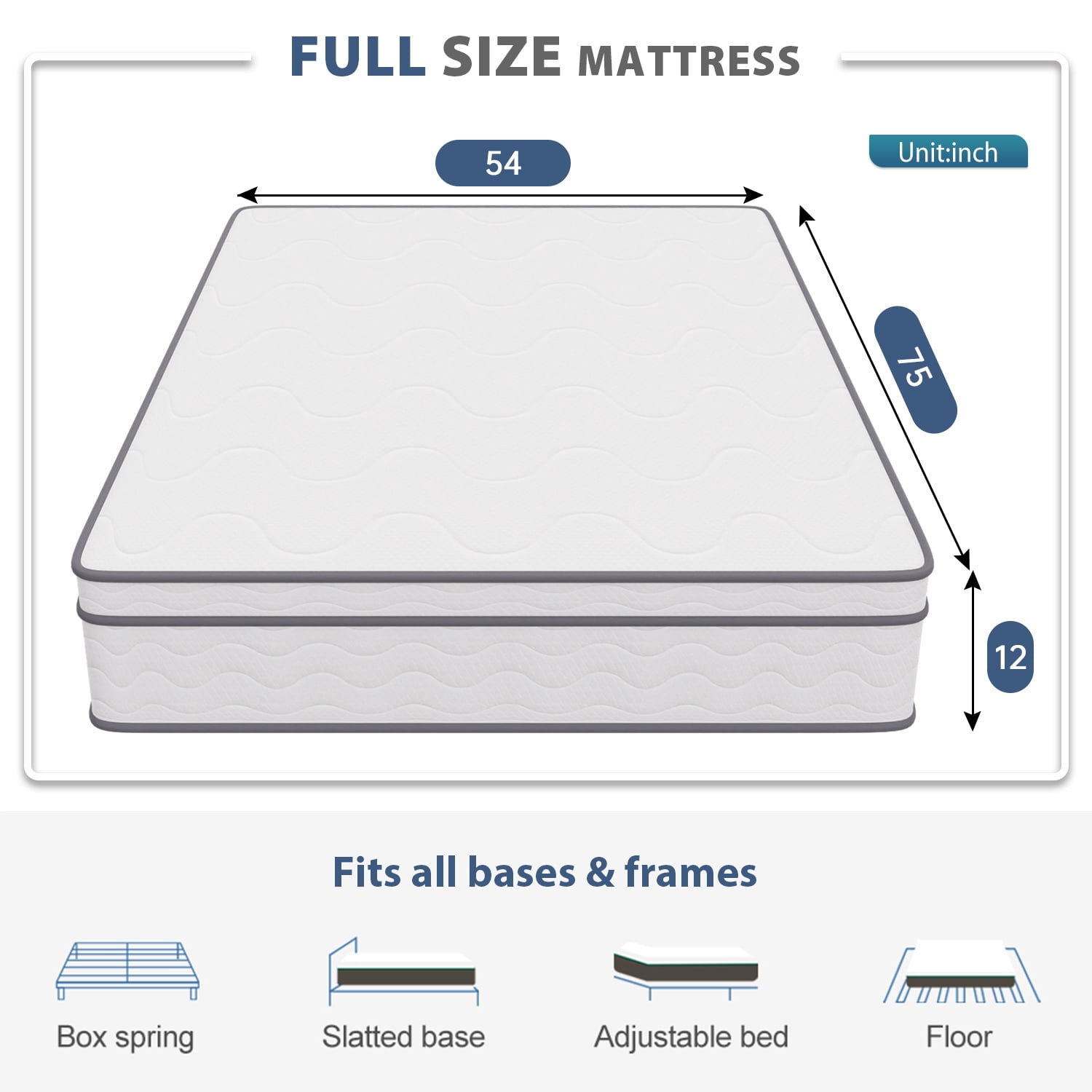 12 Inch Full Mattress with Innerspring and Foam/Medium Firm Spring Mattress Full Size Mattress in a Box Cool Sleep Pressure Relief