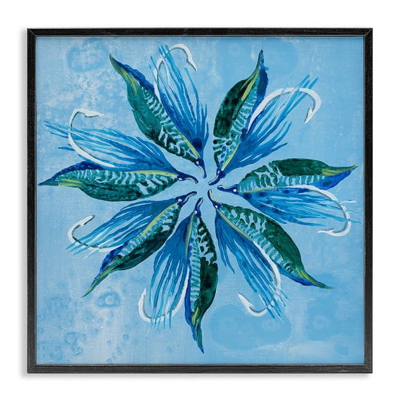 Stupell Industries Bohemian Blue Flower Shape Design Black Framed Giclee Art, 12 x 12, by Liz Jardine