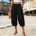 thumbnail image 2 of WGRFFH Linen Barrel Capri Pants Women,Cotton Palazzo High Waisted Balloon Pants,Summer Casual Beach Boho Wide Leg Baggy Trousers, Business Office Work Capris,Pull On Cropped Trousers Black, 2 of 8