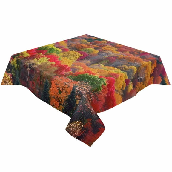 Fall Forest Square/Round Tablecloths 52x52,Autumn Tree Landscape Nature Watercolor Table Cloth Table Cover Indoor/Outdoor Tabletop Decor for Wedding Holiday Party Dinner Baby Shower