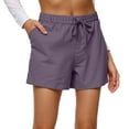 thumbnail image 2 of Cotton Linen Shorts for Women Y2k Fit 7 Inch Inseam High Waisted Mid-Thigh Drawstring Stretchy Bermuda Shorts Cute Tall Vacation Shorts with Pockets Purple XXL, 2 of 6