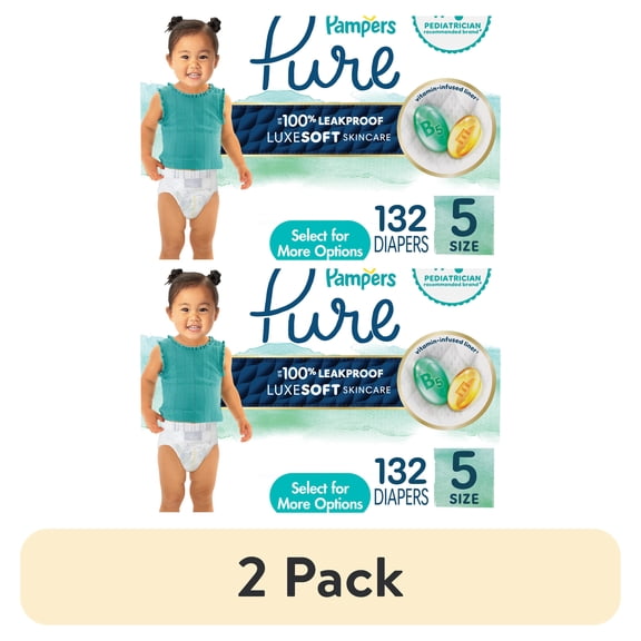 (2 pack) Pampers Pure Diapers Size 5, 132 Count (Select for More Options)