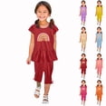 thumbnail image 6 of Lovskoo 1-10 Years Little & Big Girl Summer Outfits Cute Ruffle Short Sleeved Flutter Sleeve Elastic Waist Cropped Pants Daisy 2Pcs Clothing Set Yellow, 6 of 6