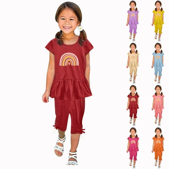 Piuwrlz Boys Girls Short Sets Kids Summer Outfit Set Printed Round Neck Tight T-Shirt and Shorts Set Orange Size 1 Years
