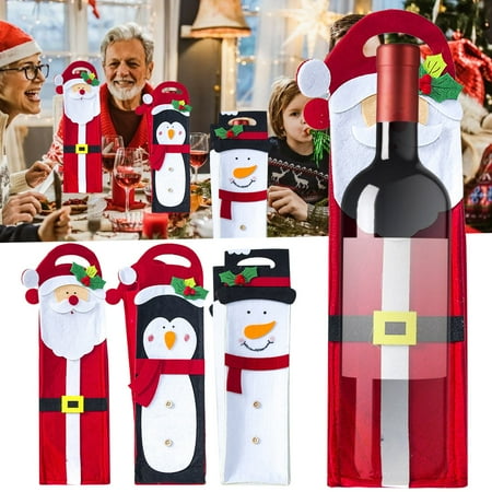 

QWY Christmas New Fabric Penguin Christmas Bottle Sleeve Portable Santa Champagne Bottle Bag