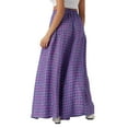 thumbnail image 3 of Cozyvia Plaid Pants for Women, Loose Baggy Elastic Waist Palazzo Pants, Summer Casual Lightweight Flowy Culottes with Pockets - Purple XL, 3 of 4
