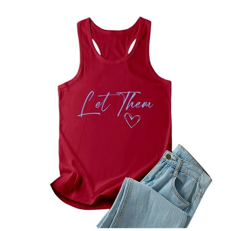 Youmylove Womens Workout Tank Tops Summer Letter Printed Round Neck Casual Sleeveless Vest Top Workout Casual Shirt