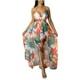 thumbnail image 6 of Women's High Split Beach Dresses Plus Size Boho Floral Halter Maxi Dress Cutout Vacation Tie Backless Long Dresses Yellow, M, 6 of 7