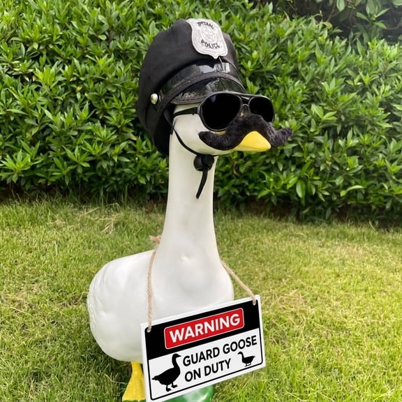 9pcs Goose Outfit For 17/23 Inch Porch Goose Statue Costume Set - Police Hat, Eyeglasses, PVC Danger Sign, Guard Goose On Duty Accessories For Patio Garden Lawn Decor