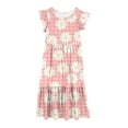 thumbnail image 4 of Kids Girls Summer Beach Maxi Dress Flower Printed Ruffle Short Sleeve Flowy Tiered Long Dress Casual Loose Swing Dress with Pockets 6-12 Years, 4 of 4