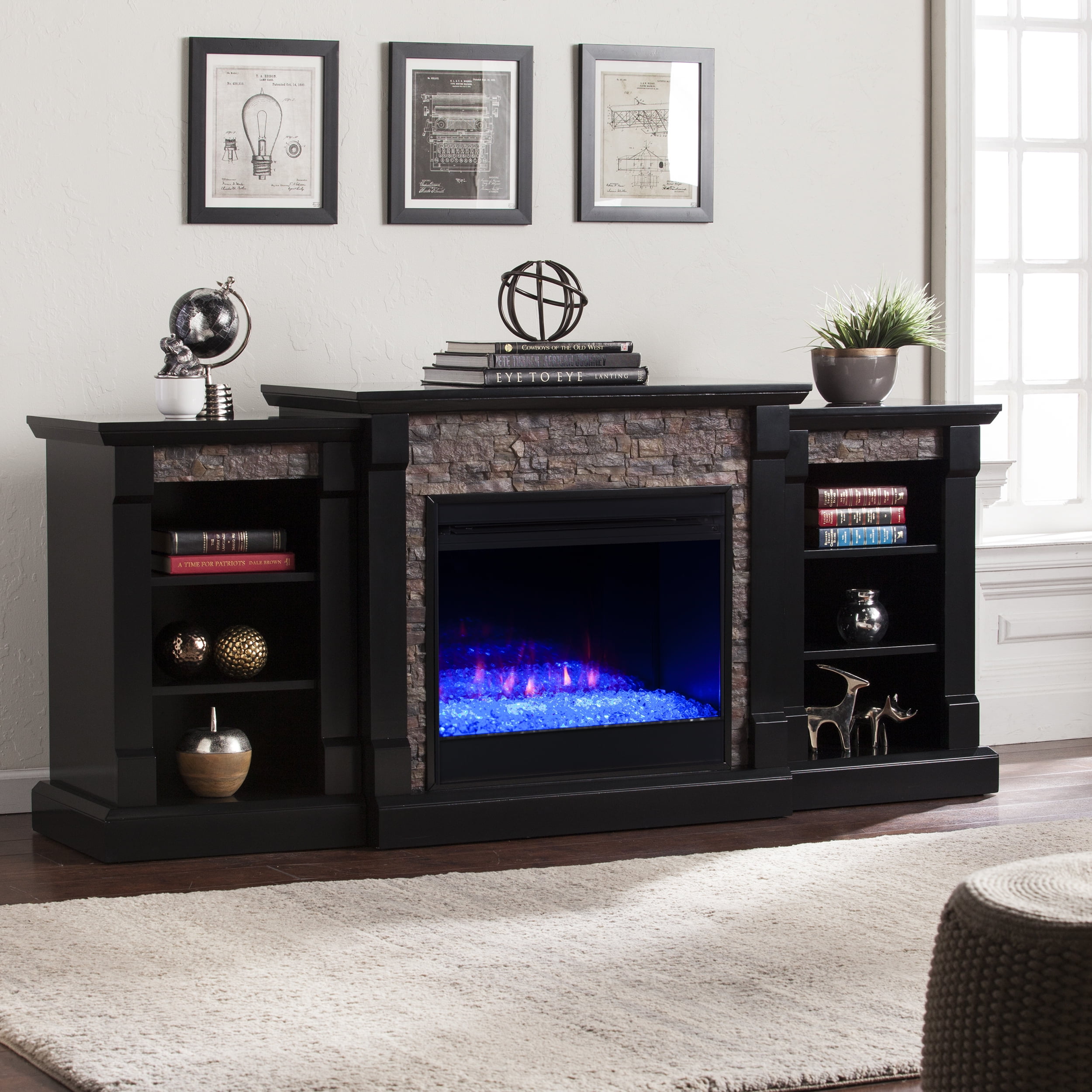 Copper grove gordon black color changing fireplace with bookcases deals