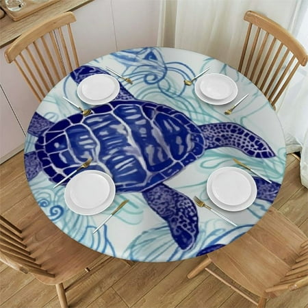 

Palnkart Turtle Ocean Pattern Round Table Cover Stain Resistant Washable Indoor Outdoor Tablecloth Kitchen Dining Wedding Parties Picnic Farmhouse 100% Polyester Fiber 54-58