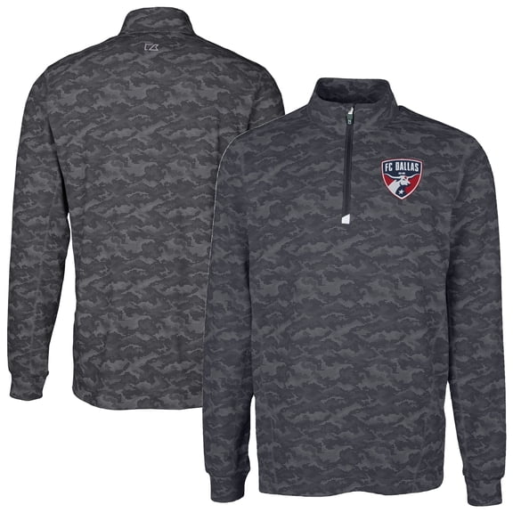 Men's-Cutter & Buck  Black FC Dallas Big & Tall Traverse Stretch Eco Camo Print Quarter-Zip Pullover Top