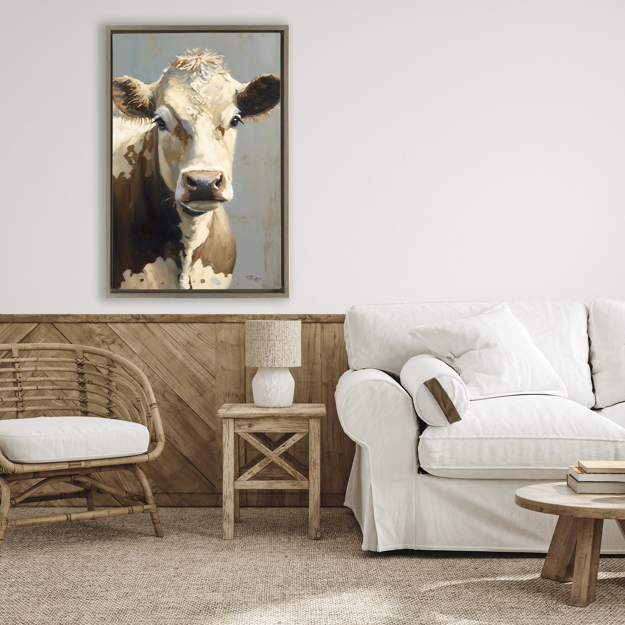 Stupell Industries Farmhouse Cow with Gentle Gaze Brown Framed Floater Canvas Wall Art, design by Creative Studio