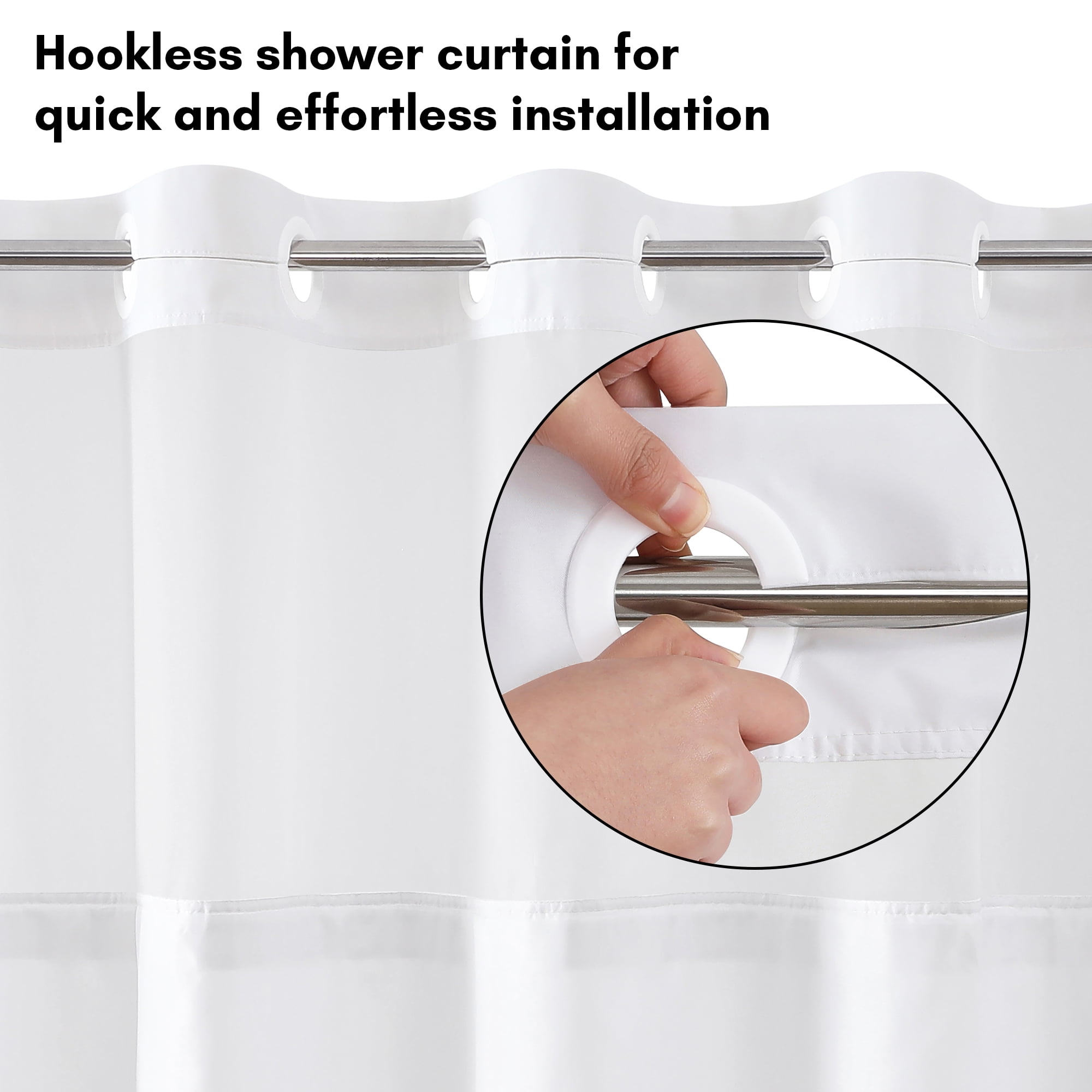 Americanflat 72x75 Hookless Shower Curtain - Grey Abstract Lines Shower Curtain with Sheer Panel, Snap-In Liner, and Grommets - 100% Polyester