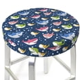 thumbnail image 3 of Xecao's Colorful Cartoon Shark Print Stool Covers offer stylish, washable protection for PU round bar stools, perfect for home or commercial use., 3 of 7