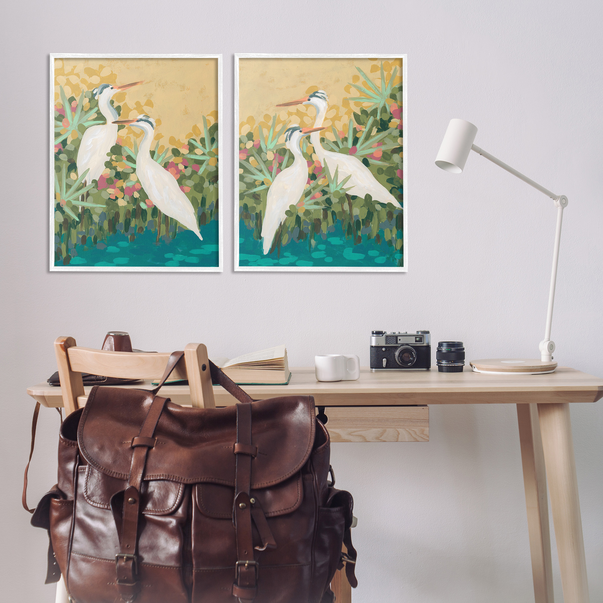 Stupell Industries Birds & Pond Botanicals Animals & Insects Painting White Framed Art Print Wall Art, 24 x 30, Set of 2