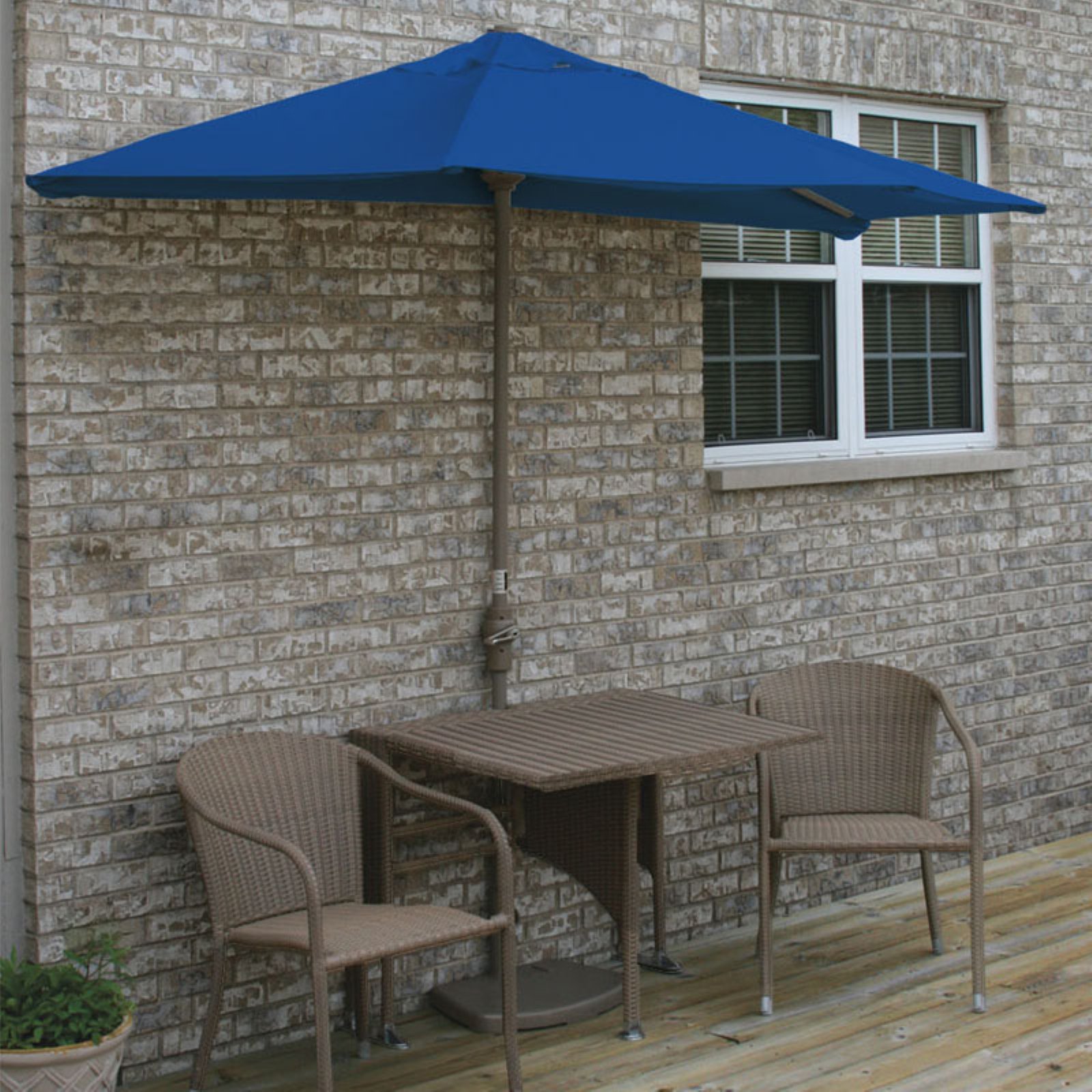 Blue Star Group Terrace Mates Daniella All-Weather Wicker Coffee Color Table Set w/ 9'-Wide OFF-THE-WALL BRELLA - Jockey Red Sunbrella Canopy - image 2 of 9