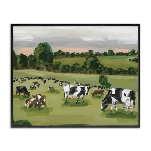 Stupell Industries Farmhouse Cow Grasslands Cattle Countryside Sunset Plains Black Framed Giclee Art, 14 x 11, by Hollihocks Art