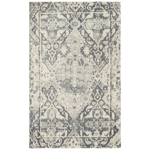 SAFAVIEH Restoration Vintage Eunice Bordered Wool Area Rug, Charcoal/Ivory, 4' x 6'
