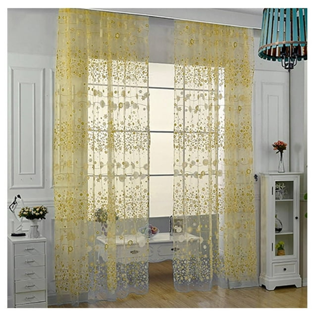 Curtain Window Curtain Translucent Floral Pattern Room Decor Pastoral Balcony Valance for Home Office Cafe Blue
