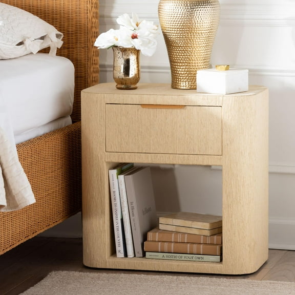 bali & pari Beauford Boho Nightstand, 1-Drawer, Light Brown
