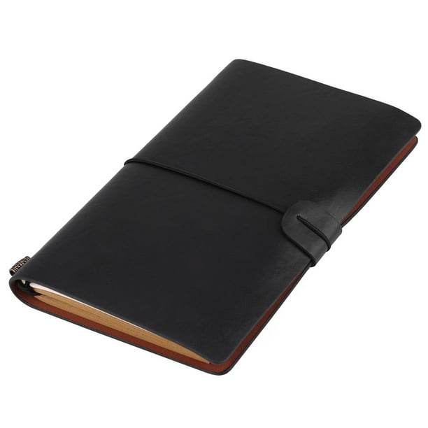 Cuaderno de viaje clásico de cuero sintético, diario personalizado, bloc de notas rellenable (negro)