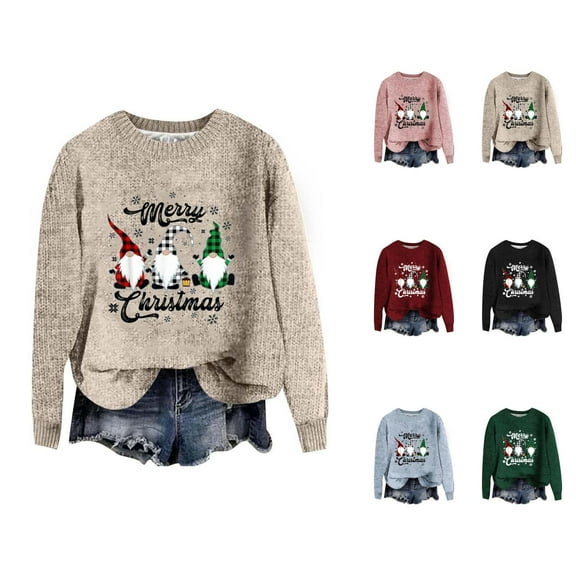 Merry Christmas Sweaters for Women 2025 Long Sleeve Crewneck Drop Shoulder Santa Xmas Pullover Sweater Jumper Tops