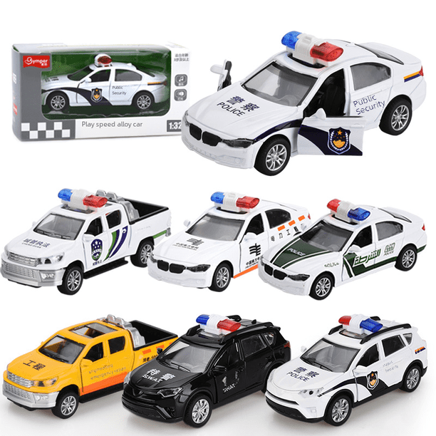 ¡Modelo de coche de juguete para niños! 1:32 coche de policía fuerza trasera inercia aleación coche simulación sonido y música ligera juguetes