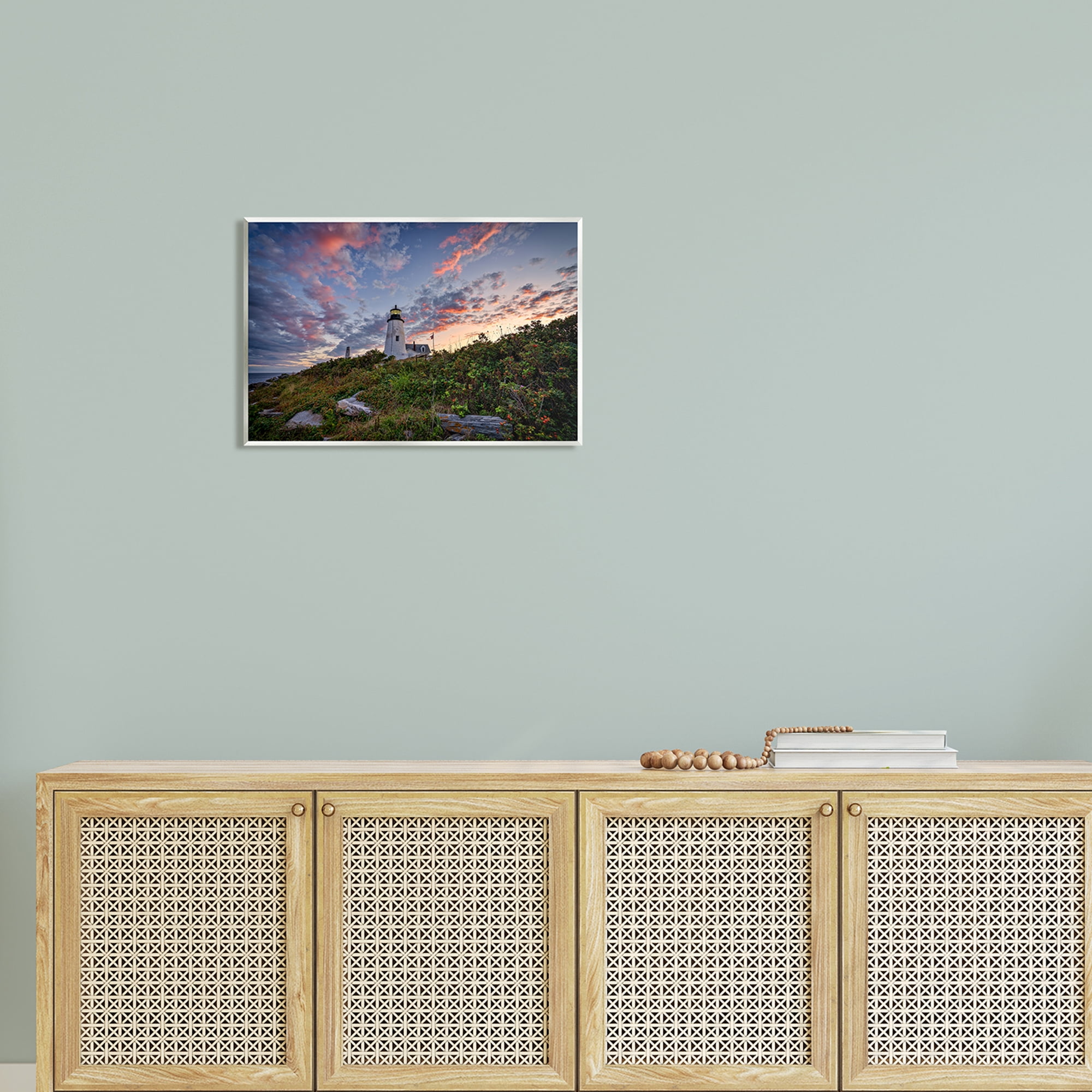 Stupell Nautical Lighthouse Pink Clouds Landscape Landscape Photography Wall Plaque Unframed Art Print Wall Art
