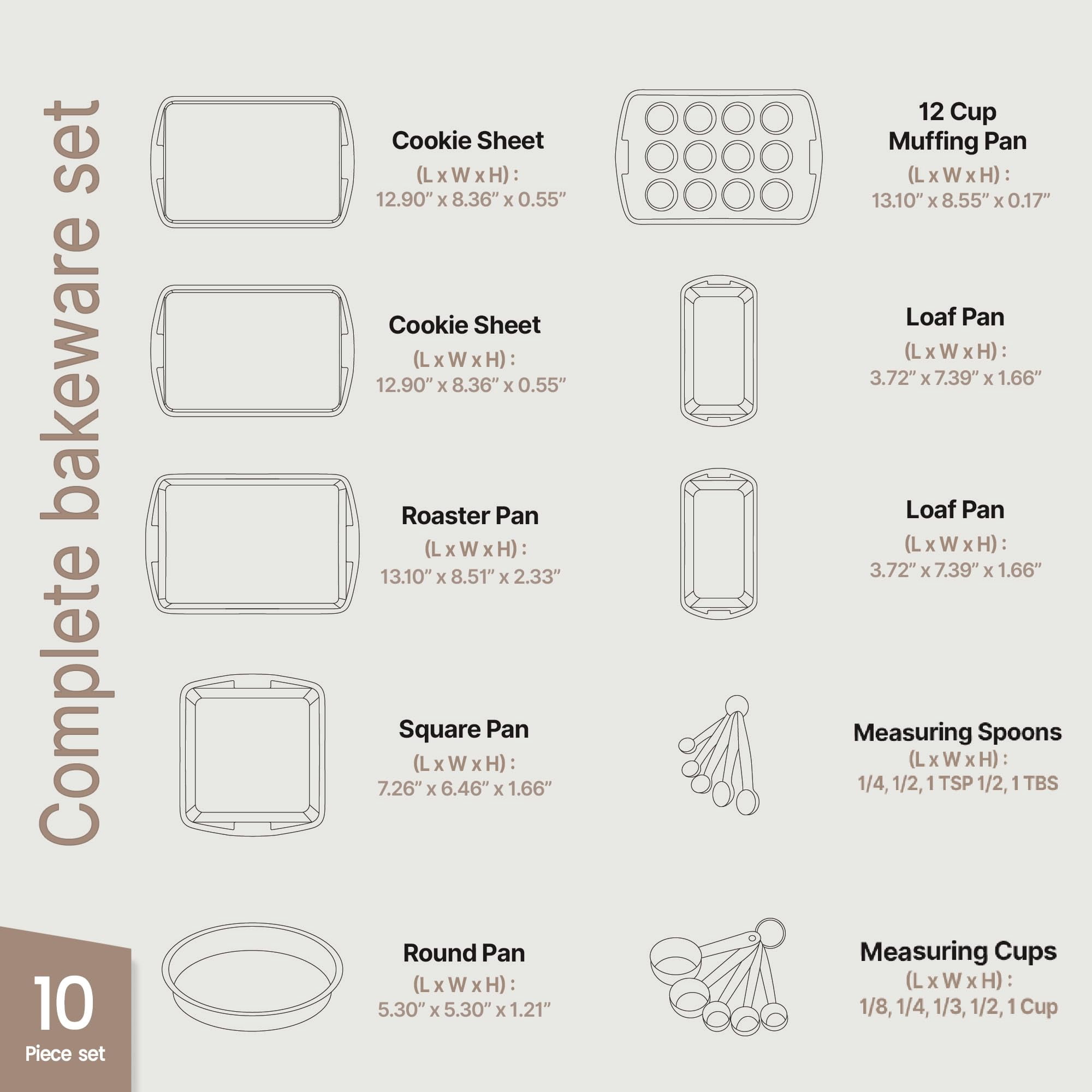 Bakken- Swiss 10-Piece Bakeware Sets, Nonstick Carbon Steel Baking Sheet & Pans, Stackable Space-Saving Bakeware, Stain-resistant, Oven Safe (up to 450°F), Blue Marble