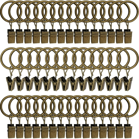 44 Pack Metal Curtain Rings with Clips, Curtain Hangers Clips, Drapery Clips with Rings, Drapes Rings 1 in Interior Diameter, Fits Diameter 5/8 in Curtain Rod, Vintage Bronze