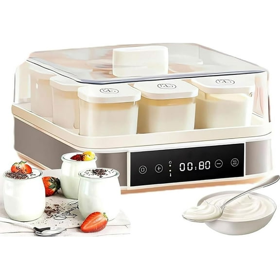 Automatic Yogurt Maker, Multi-Function Electric Yogurt Machine with Adjustable Temperature & Time Control, 9 Glass Containers, PTC Heating Technology and 360° Visible Design, for Home Organic Yogurt