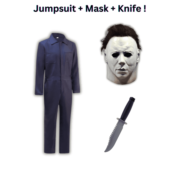 Festive Find Store Michael Myers Adult Halloween Jumpsuit Costume with Mask and Knife