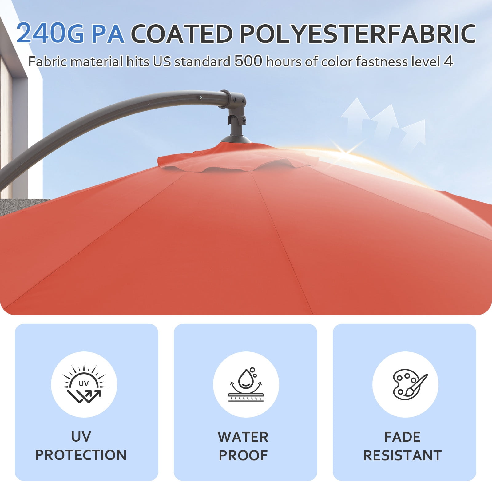 JUSTLET 10ft Curvy Cantilever Offset Hanging Market Patio Umbrella with Base, Orange