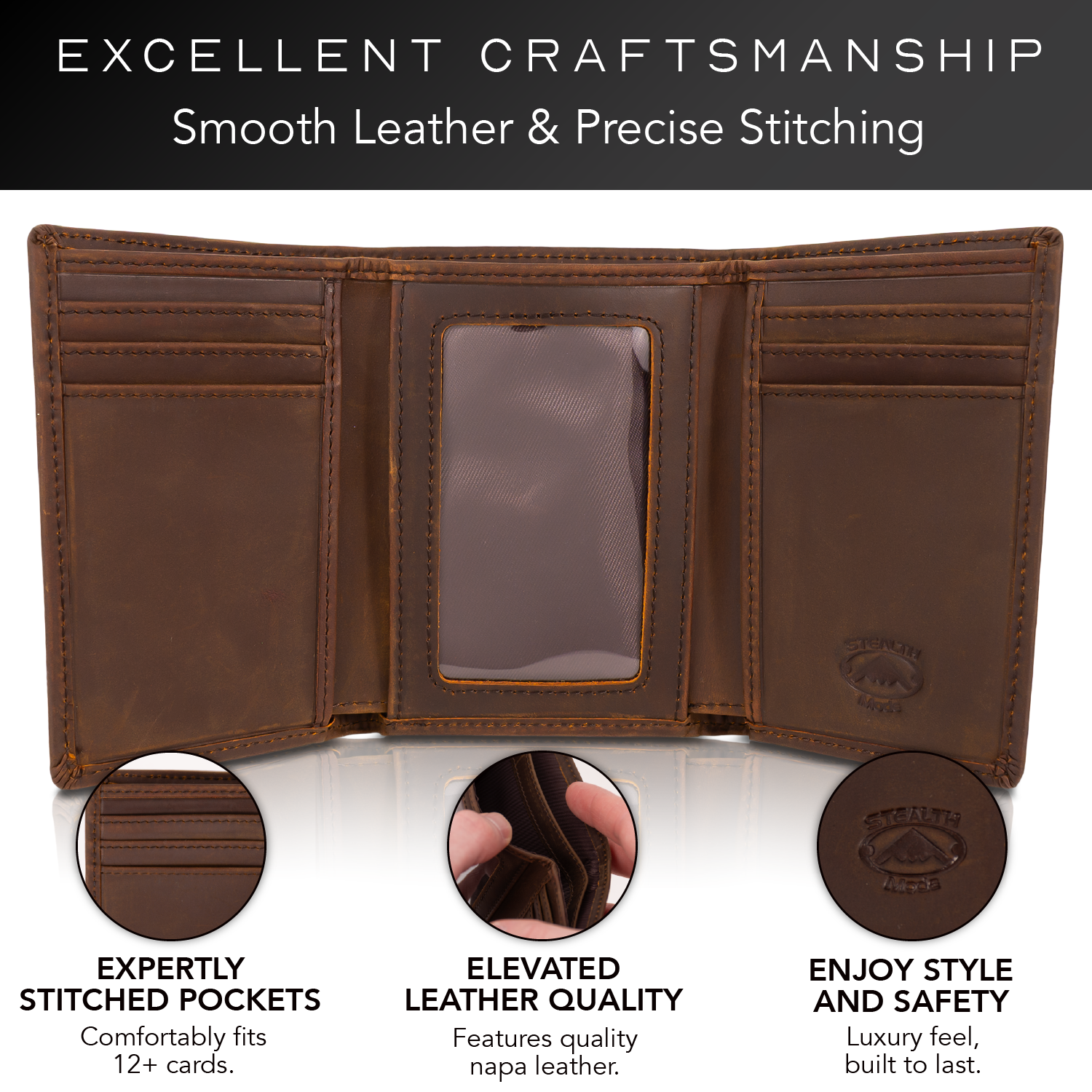 Stealth Mode Trifold Leather Wallet photo 3