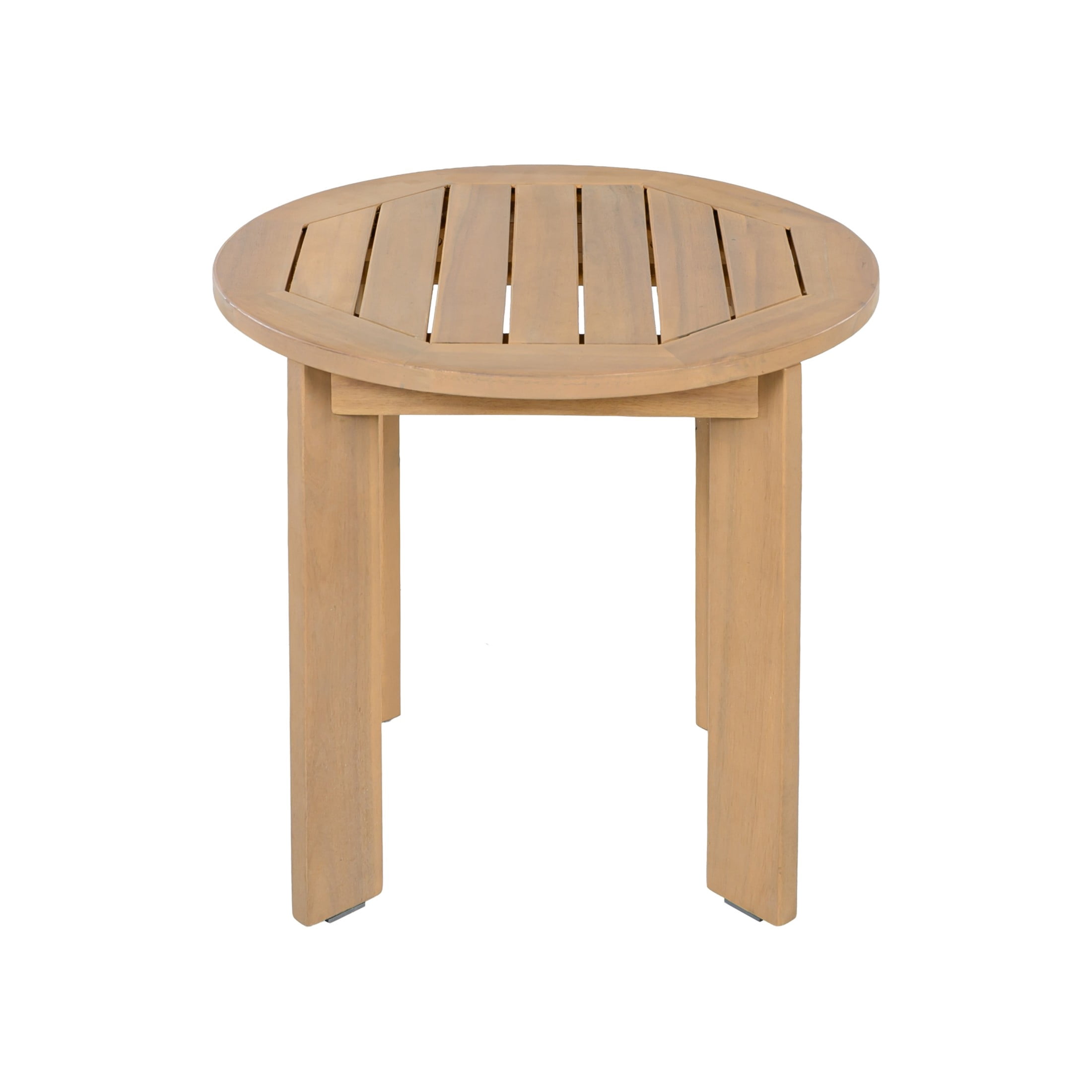 Christopher Knight Home 19.69" Acacia Wood Patio Side Table, Round Slatted Outdoor End Table, Light Teak
